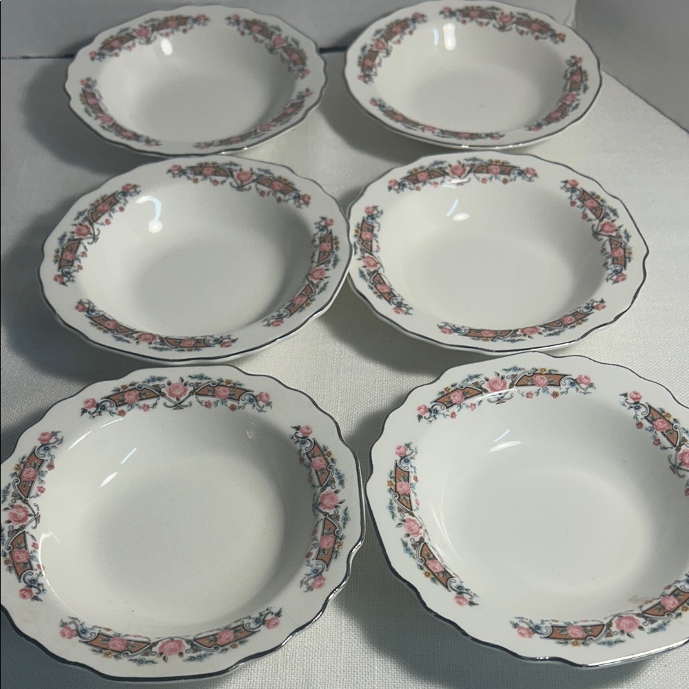 Charming Floral Vintage 5 inch bowl Set  of 6 with Pink Accents